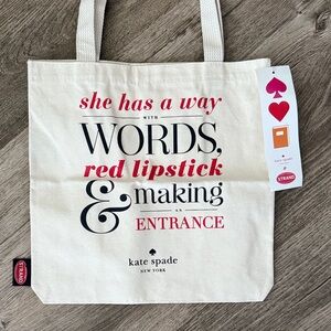 NWT 👄 Kate ♠️ Spade x NYC Strand Bookstore Cream and Red Canvas Tote Bag